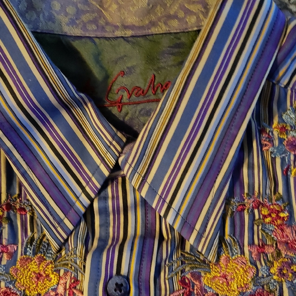 Robert Graham Blue and Purple Striped Dress Shirt
